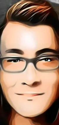 This phone live wallpaper showcases a digital painting by Elena Guro, depicting a close-up of a person with glasses and long hair, exuding a cryptocurrency nerd vibe