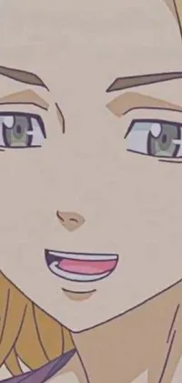 This phone live wallpaper features an anime-style image of a close up of a person with blonde hair