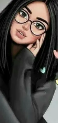 This is a phone live wallpaper featuring a vector art design of a woman wearing glasses