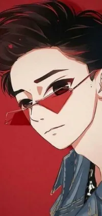 This stunning phone live wallpaper features an anime inspired drawing of a person wearing glasses with red sunglasses