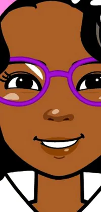 This phone live wallpaper features a fun and nerdy brown girl superhero with glasses and a flower in her hair