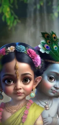 This captivating live wallpaper features a delightful pair of children standing side by side with their big, beautiful eyes
