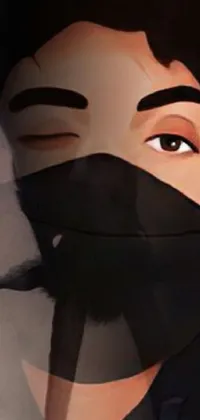 This live wallpaper for your phone features a stunning vector art design of a person wearing a realistic mask and hijab