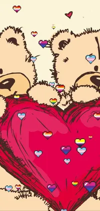 This adorable live wallpaper features a delightful pair of teddy bears holding a heart, set against a striking Tumblr-inspired backdrop designed with elements of pop art