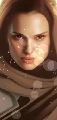 This stunning live wallpaper for your smartphone features a fierce female Jedi wielding a glowing light saber