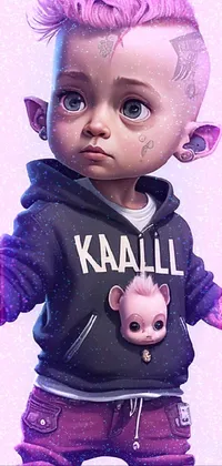 This live wallpaper is a colorful and playful digital painting of a youthful character with glossy, pink hair dressed in a cool hoodie