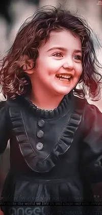 This phone live wallpaper displays a digital painting of a little girl with a candid and sweet smile
