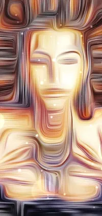 This phone live wallpaper features a stunning digital painting of a woman's face, rendered in a unique and captivating style