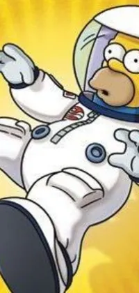 This live wallpaper for your phone features a cartoon portrayal of a man in a space suit, floating weightlessly in space