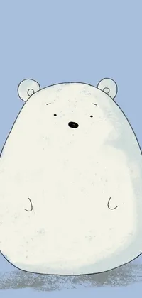 This phone live wallpaper showcases a minimalist painting of an adorable, slightly chubby polar bear on a soft blue background that's perfect for any phone