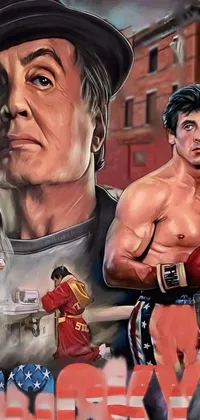 This phone live wallpaper features a highly-detailed painting of a man sporting boxing gloves and inspired by street art