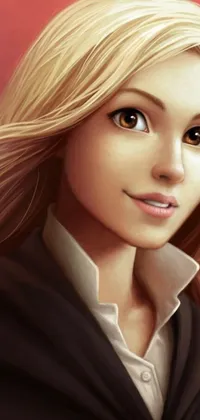 This amazing live wallpaper for your phone showcases a stunning painting of a woman with blonde hair in a Hogwarts style by an illustrator who is known for her digital art