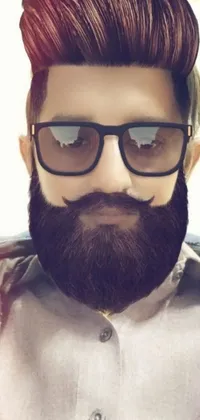 Enhance your phone's screen with a realistic and detailed live wallpaper of a bearded man with glasses