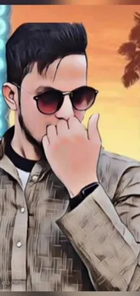 This phone live wallpaper features a close-up image of a person wearing sunglasses