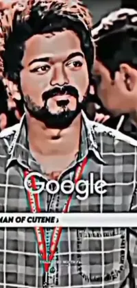 This dynamic live wallpaper features a confident man sporting a thick mustache, standing in front of an electrified crowd