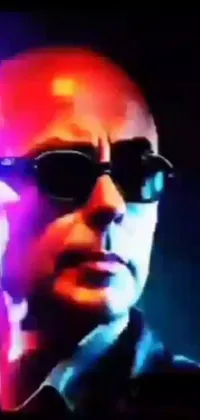 Looking for an edgy and unique phone live wallpaper? Check out this captivating design featuring a close-up of a bald person wearing sunglasses and exuding menace