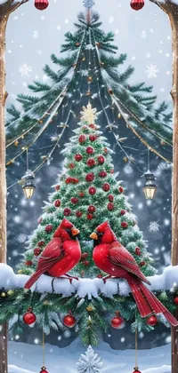 Christmas Ornament Bird Plant Live Wallpaper