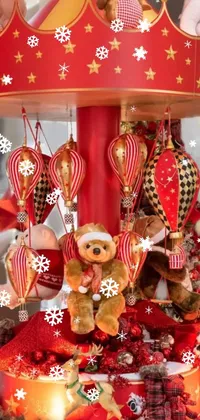 This phone live wallpaper features a carousel with adorable teddy bears in different poses