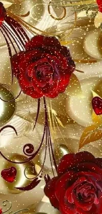 This live wallpaper showcases a stunning arrangement of red roses in an art nouveau style