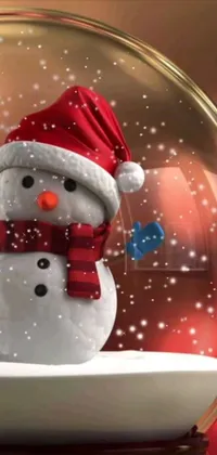 This live wallpaper features a snowman inside a snow globe set in a winter wonderland