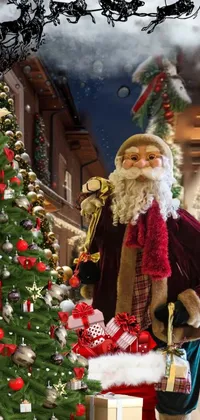 Depicting a Santa puppet next to a Christmas tree and a picturesque town street in the back, this live wallpaper can bring up the Holiday Spirit on your phone&#39;s screen