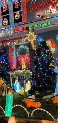 This Christmas-themed live wallpaper depicts a house in New Jersey decorated with sparkling lights and festive ornaments