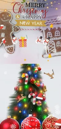 This charming phone live wallpaper features a group of gingerbreads hanging from a string against a white background