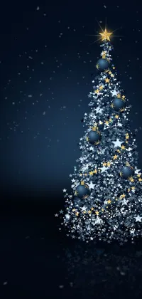 Set the mood for the holiday season with this stunning phone live wallpaper! A mesmerizing digitally crafted Christmas tree made entirely of stars takes centrestage on a dark versatile background