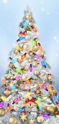 This Christmas phone live wallpaper showcases a gorgeously decorated evergreen with a variety of ornaments, creating a cheerful and festive atmosphere