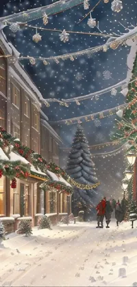 Get this <a href="/">live wallpaper</a> for your phone that contains a picturesque town street covered with snow and what looks like Santa Claus in the far back