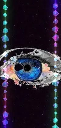 This phone live wallpaper boasts a captivating close-up of a blue eye on a black backdrop
