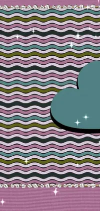 This phone live wallpaper features a blue cloud on a pink background, with vector art and op art design