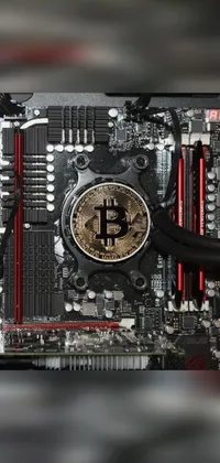 Impress your friends with a high-tech live wallpaper featuring a computer motherboard and bitcoin