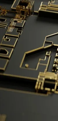 This phone live wallpaper features a close-up shot of a gold and black metallic circuit board with a clock centered in the middle