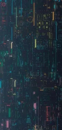 This cyberpunk-inspired phone live wallpaper features dynamic and fluid lines in various neon colors, layered over a dark background covered in circuitry for a futuristic feel