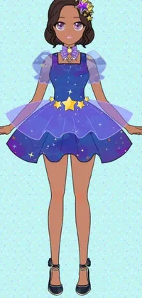 This stunning phone live wallpaper features a girl in a gorgeous purple and blue costume inspired by Sailor Moon and Tumblr