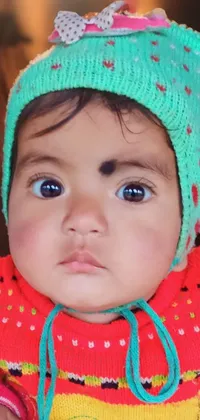 This lively phone wallpaper features the close-up of a Himalayan baby wearing a hat
