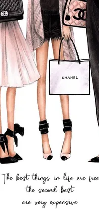 This stylish phone live wallpaper showcases two fashion-forward women with trendy Chanel boots and bags