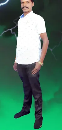 This phone live wallpaper showcases a black teenage boy captured in full length shot standing before a vibrant green background, with the addition of dramatic lightning effects giving the image a dynamic, striking feel