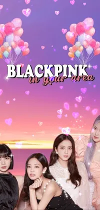 This live phone wallpaper features a thrilling scene on a beach with a group of energetic ladies donning black and pink dresses
