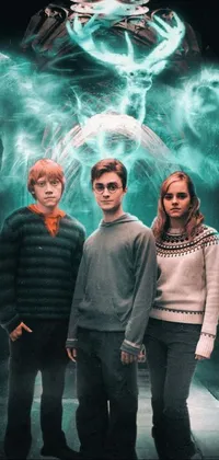 This live phone wallpaper features a holographic group with a Harry Potter theme