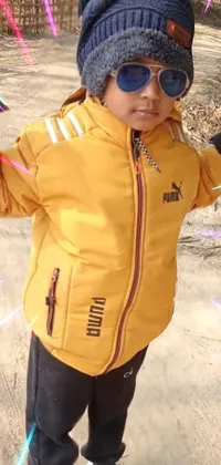 Decorate your phone screen with a playful live wallpaper featuring a cute child in a yellow jacket and black pants braving chilly weather while wearing fitness gear