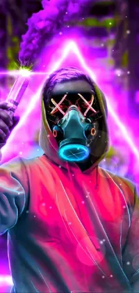 Get ready for an electrifying phone experience with this gas mask-themed live wallpaper! This bold and futuristic digital art features a mysterious and gloved figure smoking a cigarette