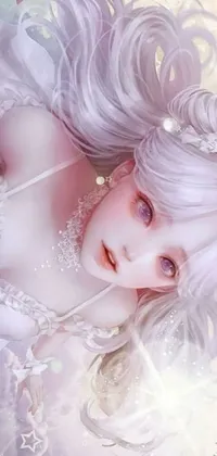 This phone live wallpaper features a stunning anime-inspired barbie in a beautiful white gown with intricate details and sparkling embellishments