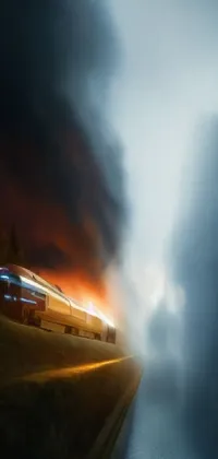 This live wallpaper showcases a stunning digital painting of a train traveling down a railway track next to a dense forest