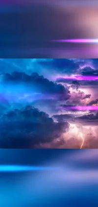 Intensify the look of your phone with this striking live wallpaper featuring a digitally designed sky with lightning and cloud formations in shades of purple and blue
