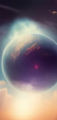 This phone live wallpaper showcases a mesmerizing digital art image of a planet in the sky, perfect for those who love Tumblr aesthetics and art styles like Major Arcana Sky and Beeple