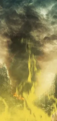 This phone live wallpaper depicts a stunning burnt city background with a terrifying Tornado on the horizon
