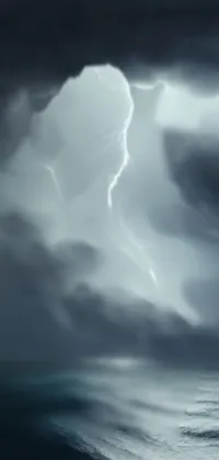 This phone live wallpaper features a realistic, high-resolution photo of a large body of water under a cloudy sky, with periodic lightning flashes adding excitement and drama