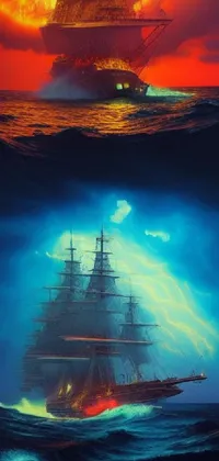 This mesmerizing phone live wallpaper features a beautiful painting of a ship sailing through the vast ocean